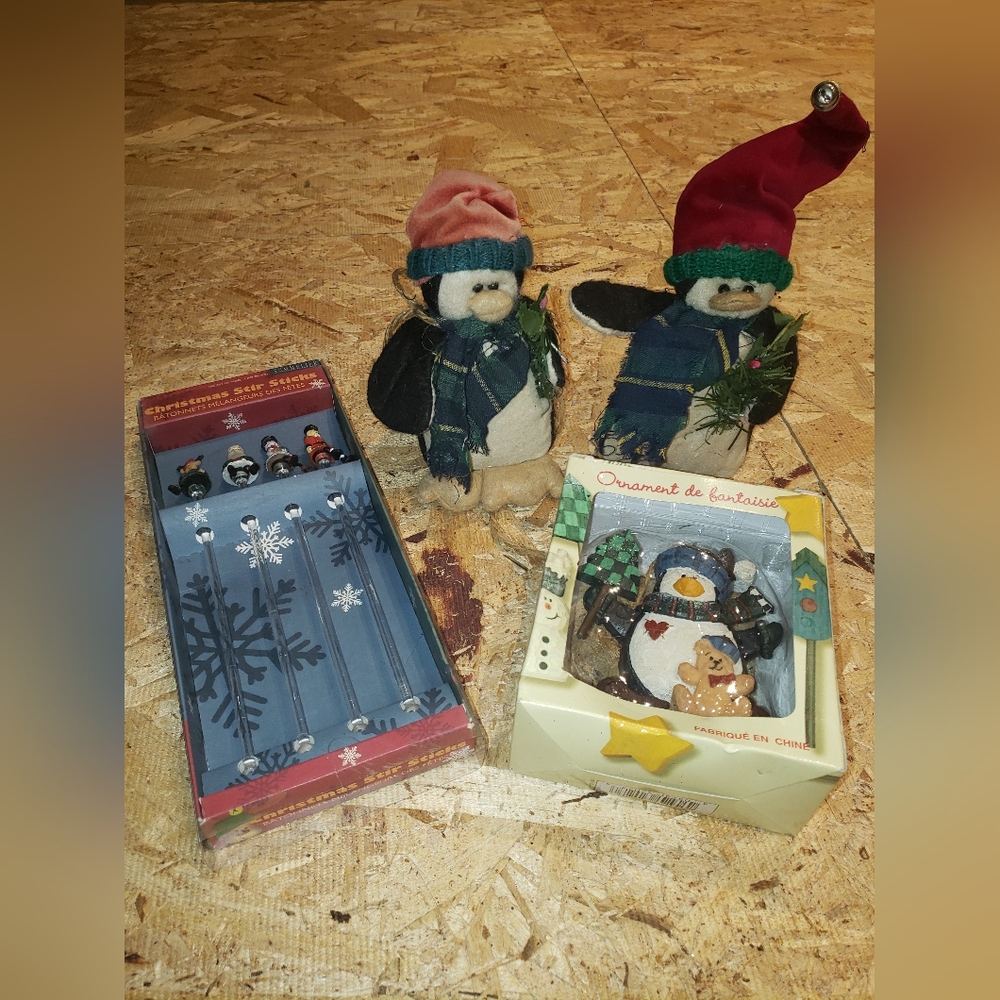 Festive Penguin Figurines with Holiday Decor